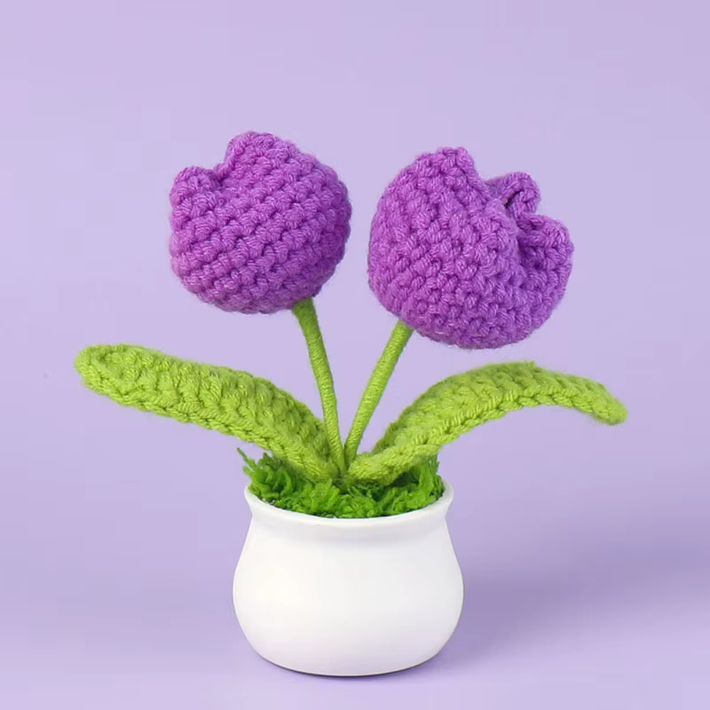 Tulipes Crochet fleur en pot Cerative fleurs tricotées à la main