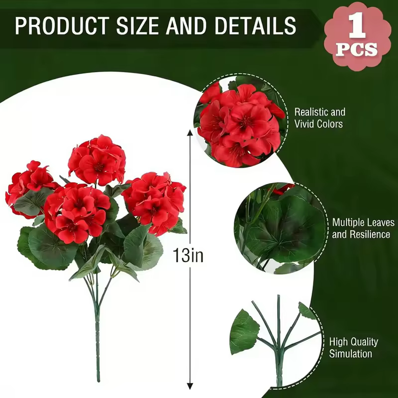 1/2 pièces de fleurs artificielles de géranium