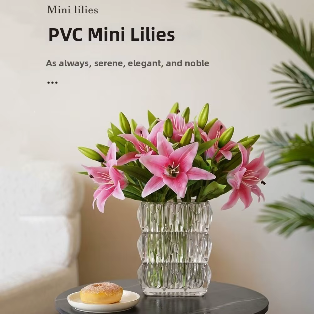 1 lot avec 3 fleurs et 1 bouton de fleur artificielle de lys