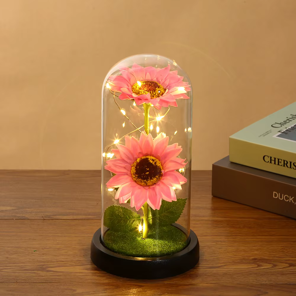 Tournesol éternel en dôme transp – Fleur artificielle éclairée par LED