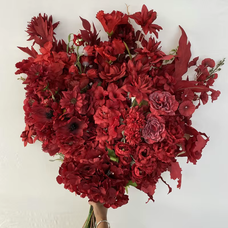 Série rouge fleurs artificielles pivoines Roses arc de mariage décoration de fête de vacances fausse fleur Simulation Rose plante florale