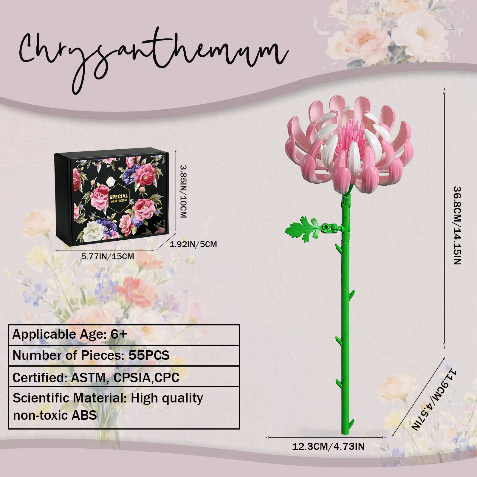Bouquet de fleurs de chrysanthème rose en blocs de construction