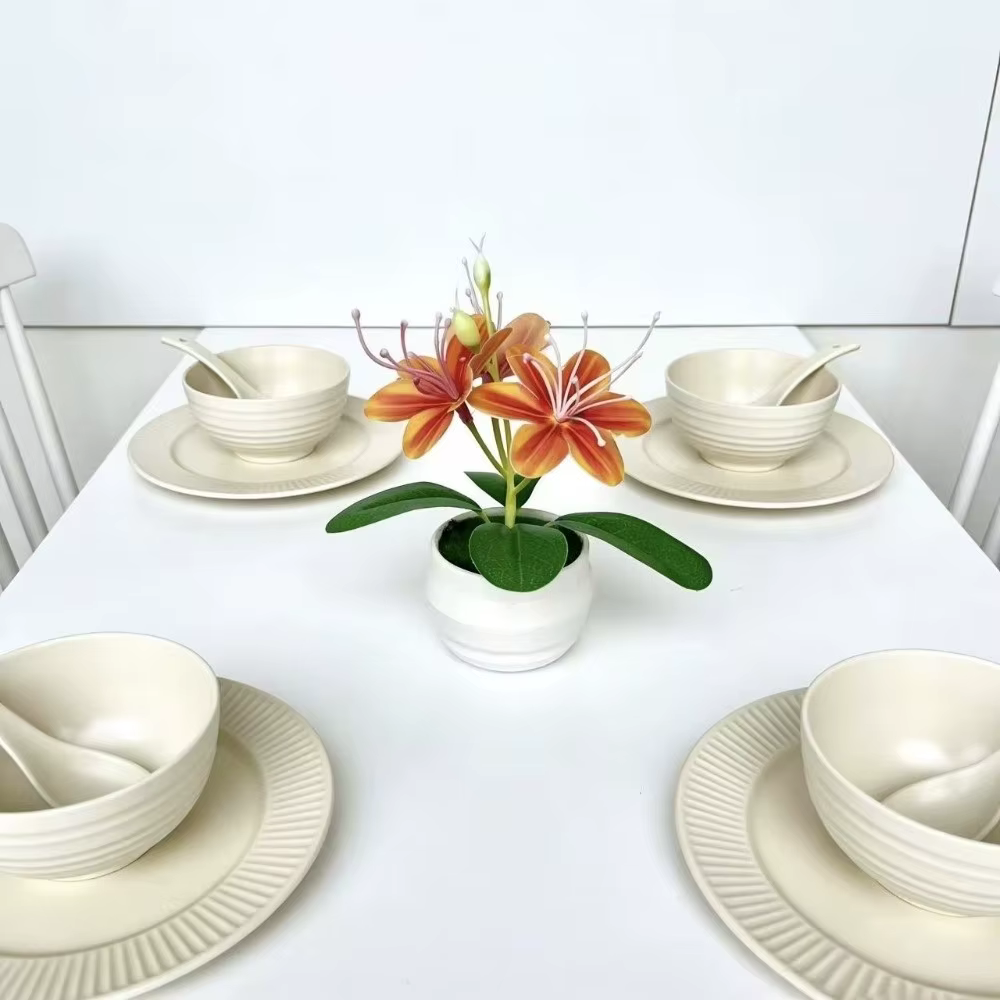 3 fleurs artificielles de jasmin en pot avec pot blanc