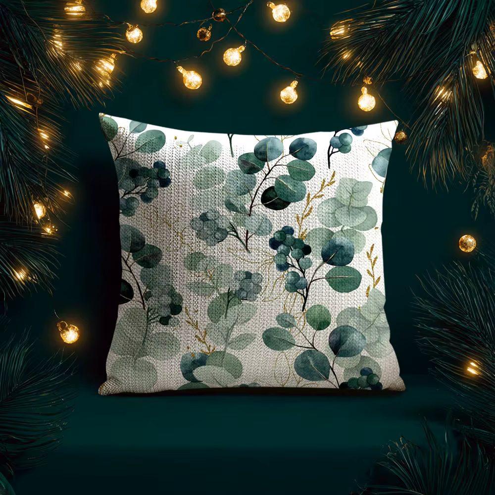 Housse de coussin aquarelle fleurs d'eucalyptus lin naturel tissu organique impression Double face respirant parfait pour la décoration intérieure