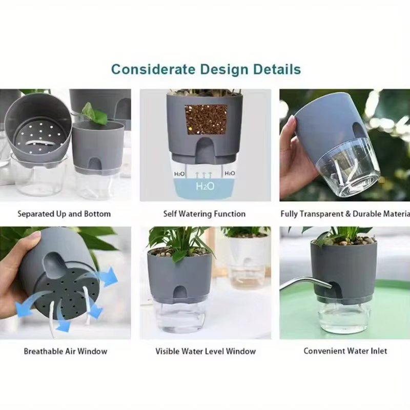 5 pots auto-arrosants, pots à fleurs à absorption d'eau