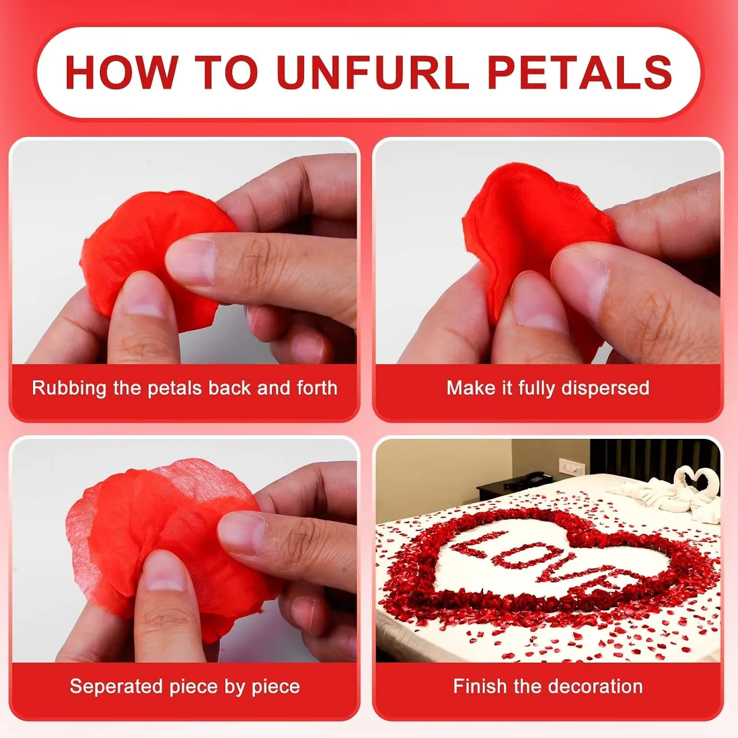 100-1000 pièces de fleurs artificielles en soie en forme de pétales de rose pour la décoration de la maison