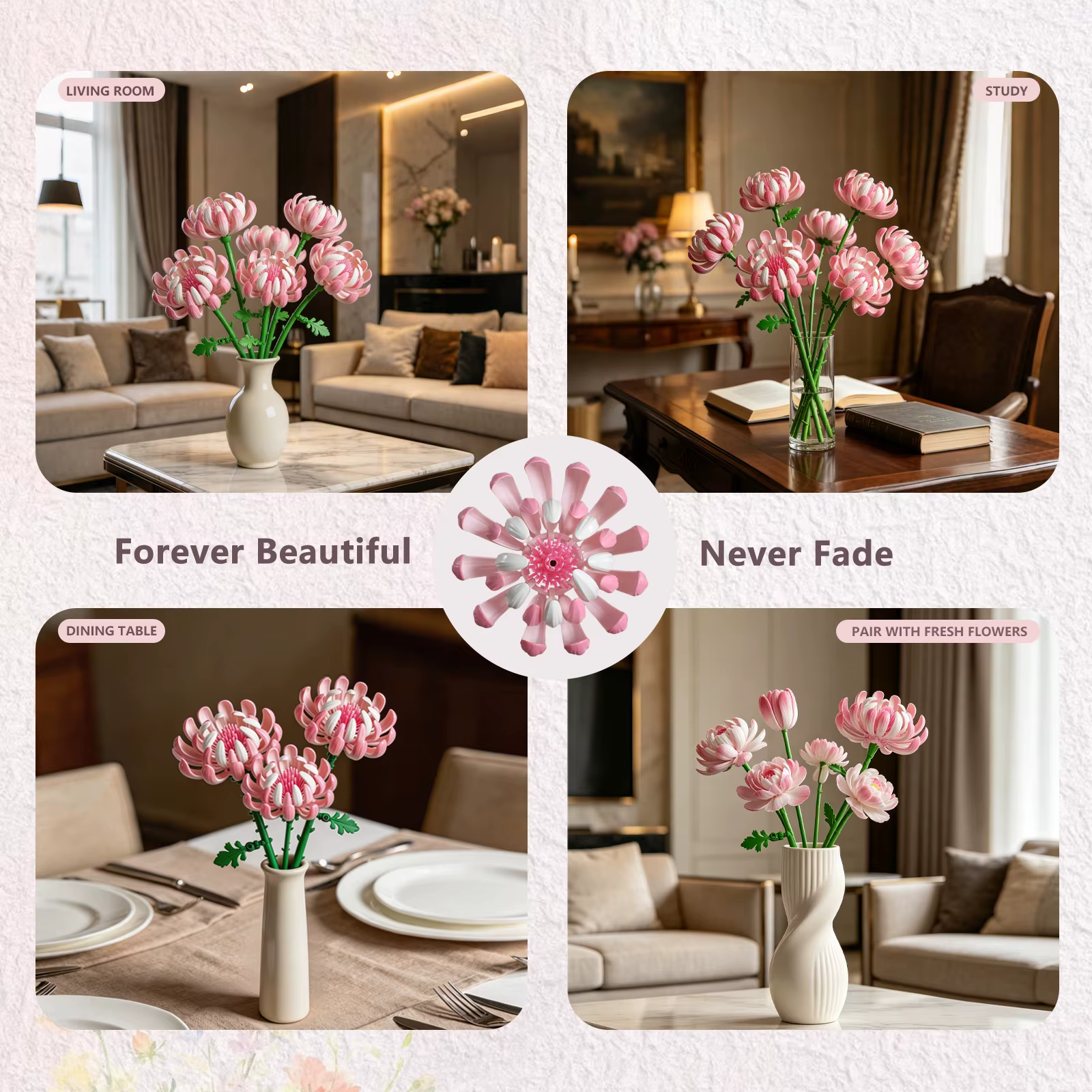 Bouquet de fleurs de chrysanthème rose en blocs de construction