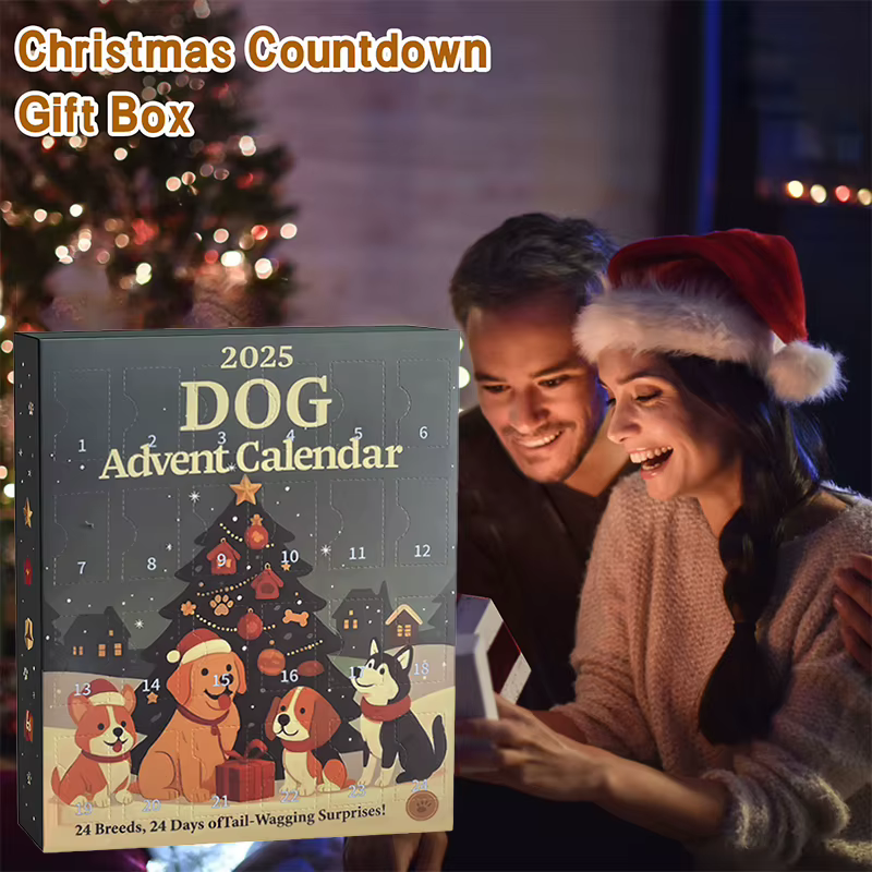 Calendrier de l'Avent pour chien, 2025 à 24 pièces, ornements de races festives 2D, calendrier de l'avent pour animaux de compagnie avec ornements réutilisables, idée pour l'amour des chiens