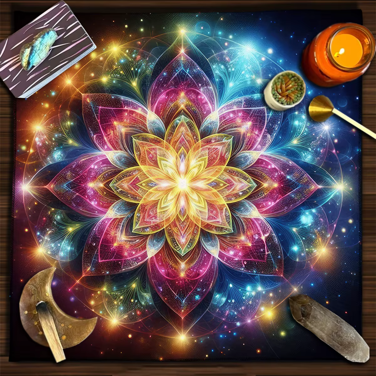 Nappe de Tarot colorée Mandala fleur de vie, avec énergie céleste et tissu d'autel Astral pour tapis de Tarot, décor de Divination