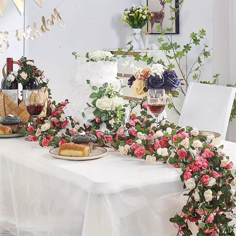 2.5M Rose fleurs artificielles vigne fausses plantes pour la maison chambre jardin décoration de mariage en plein air arc rotin bricolage guirlande accessoire