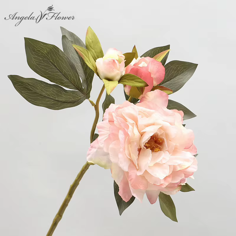 Branche de fleur de pivoine en soie blanche