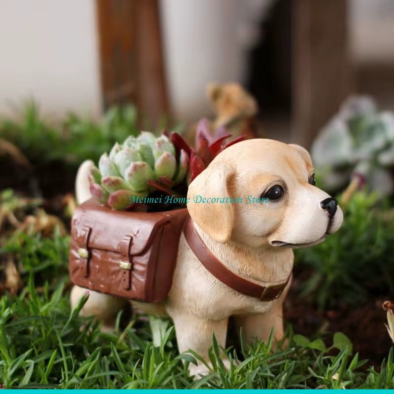H7BF Pot fleurs en forme chien