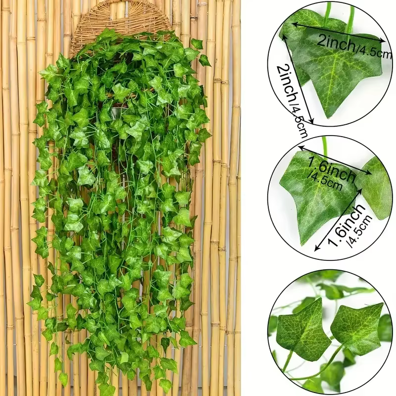 Feuilles de lierre vertes artificielles en rotin