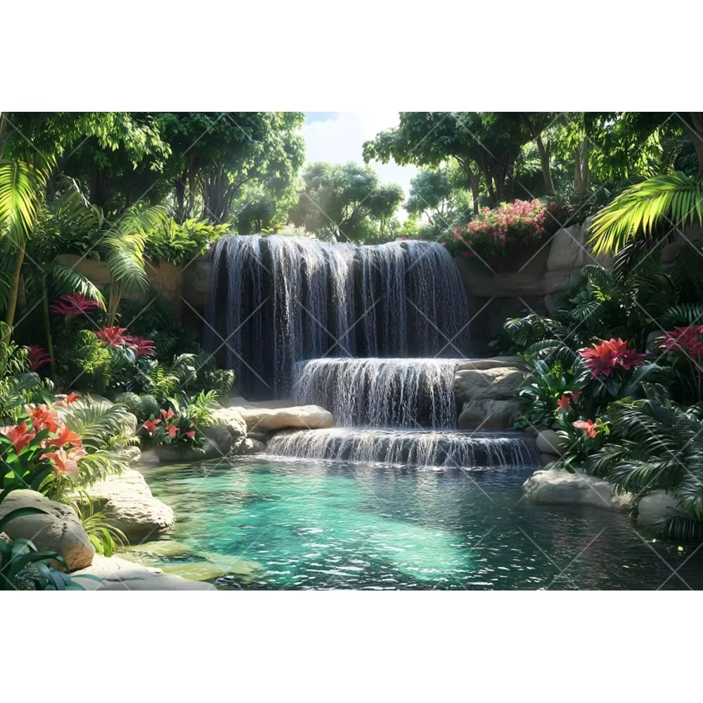 Jungle tropicale cascade paysage fond photographie forêt verte