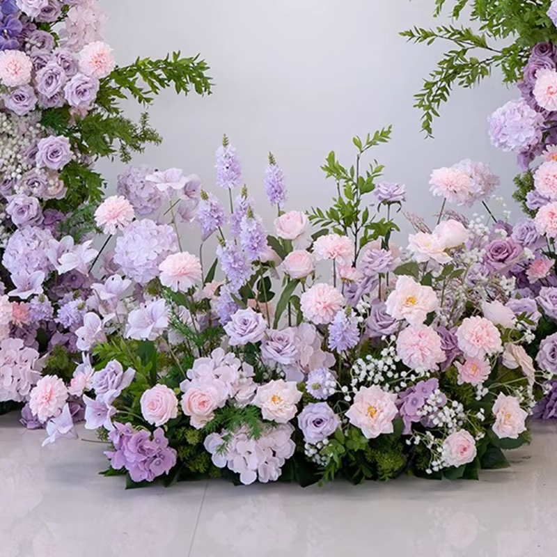 Angela fleur violet rose Roses Babysbreath Arrangement floral toile de fond de mariage arc KT conseil décor anniversaire Photo accessoires