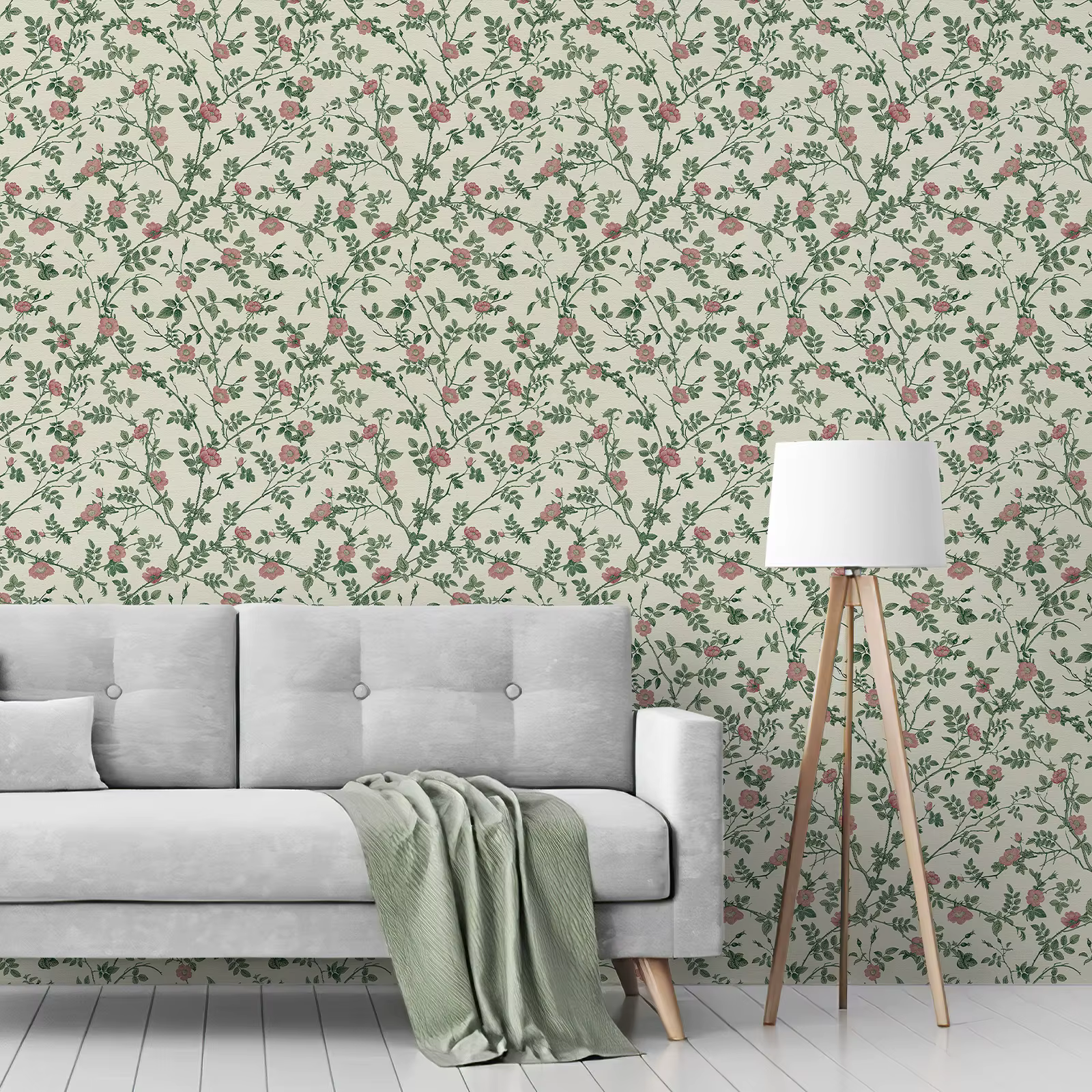 Papier peint à fleurs vertes