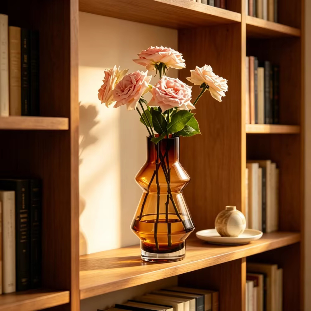 Vase à fleurs en verre ambré nordique moderne