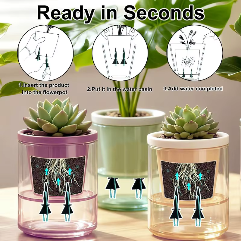 50x pics d'arrosage automatique pour plantes avec cordes en coton