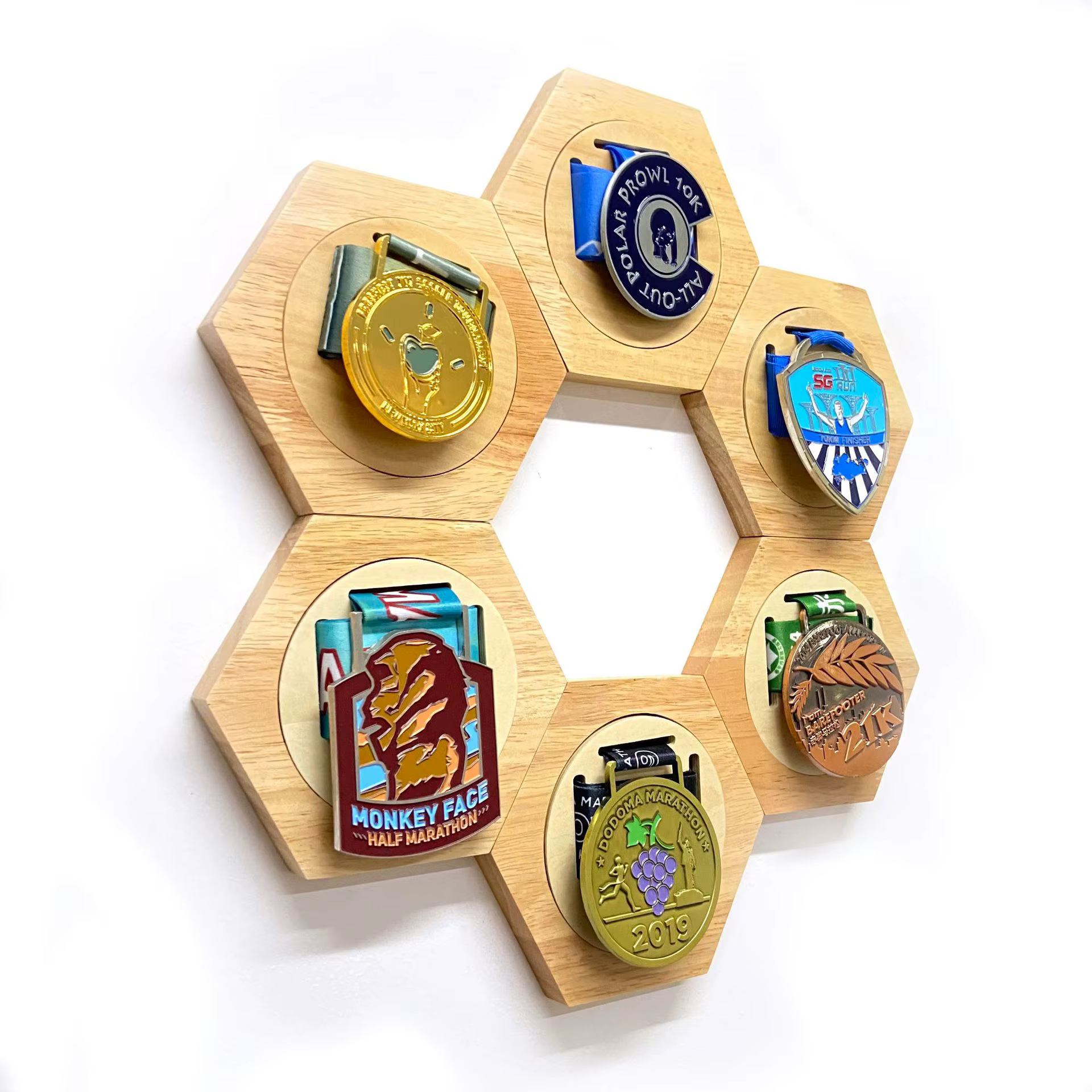 (1 pièce) Présentoir à médailles hexagonal en bois DIY