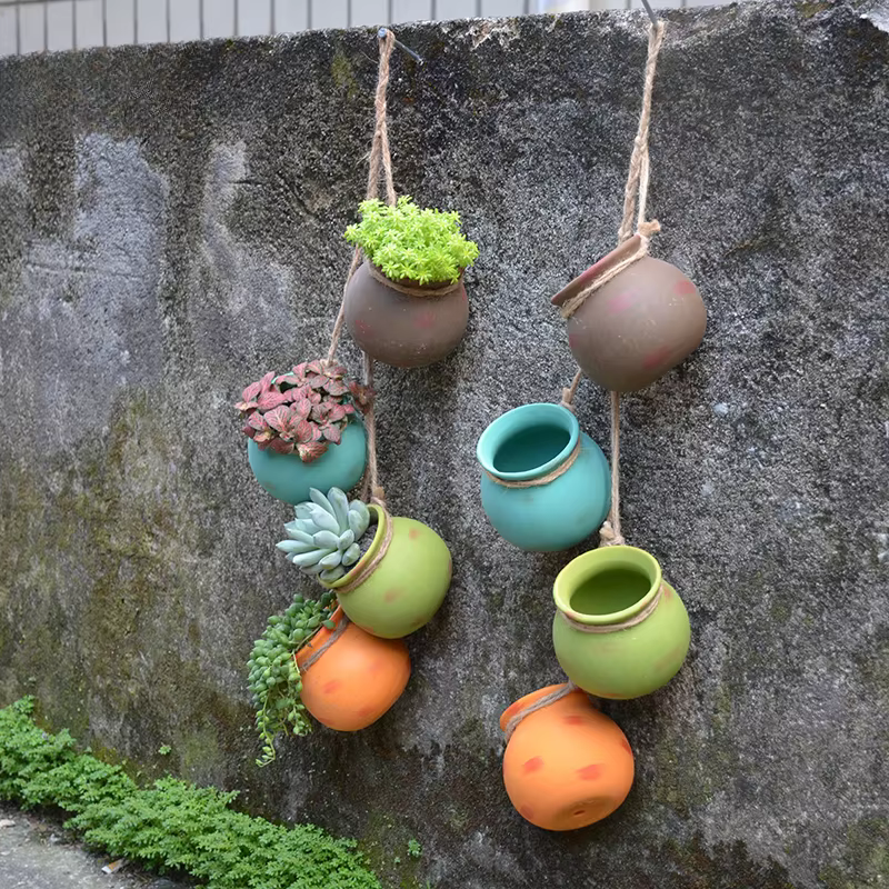 Pot de Fleurs en Céramique Vertical, Décoration Murale, 4 Pièces