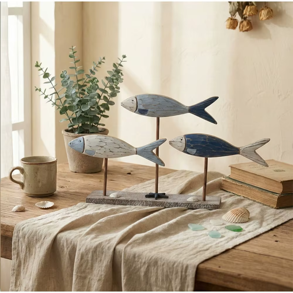 Ornement de poisson en bois de style méditerranéen créatif