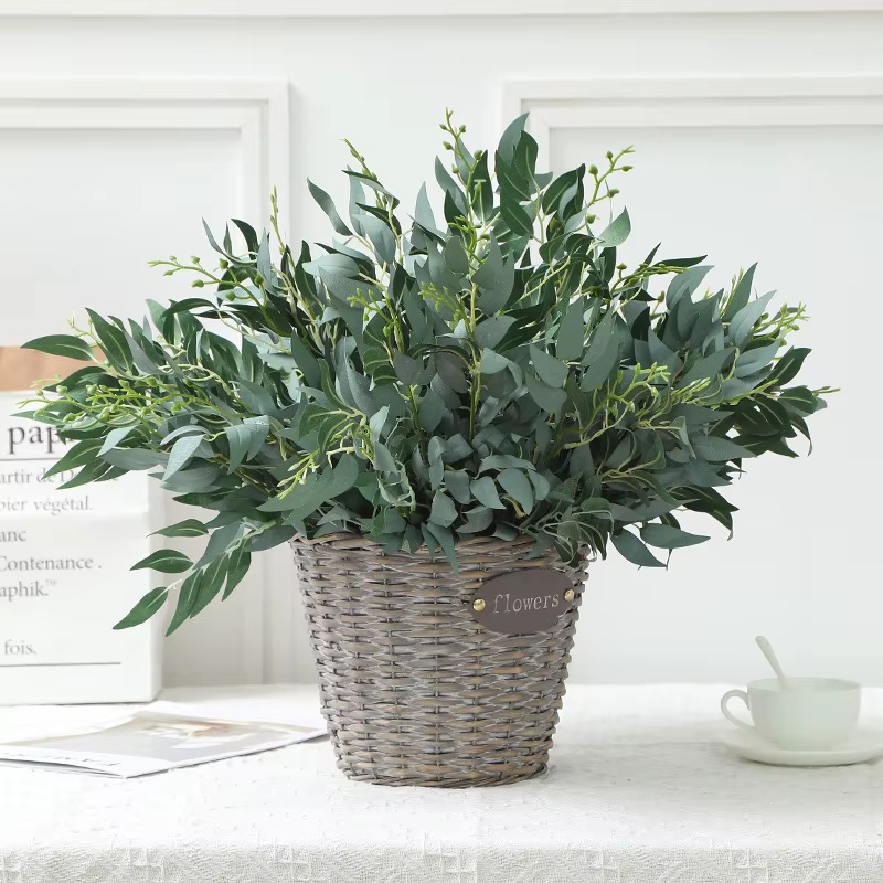 Silk Artificial Willow Bouquet Fake Green Leaves for Wedding Home Garden Vase Decoration Jungle Party DIY Plants Wreath
