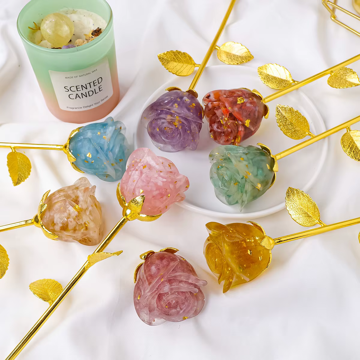 Statue de fleurs en Quartz Rose