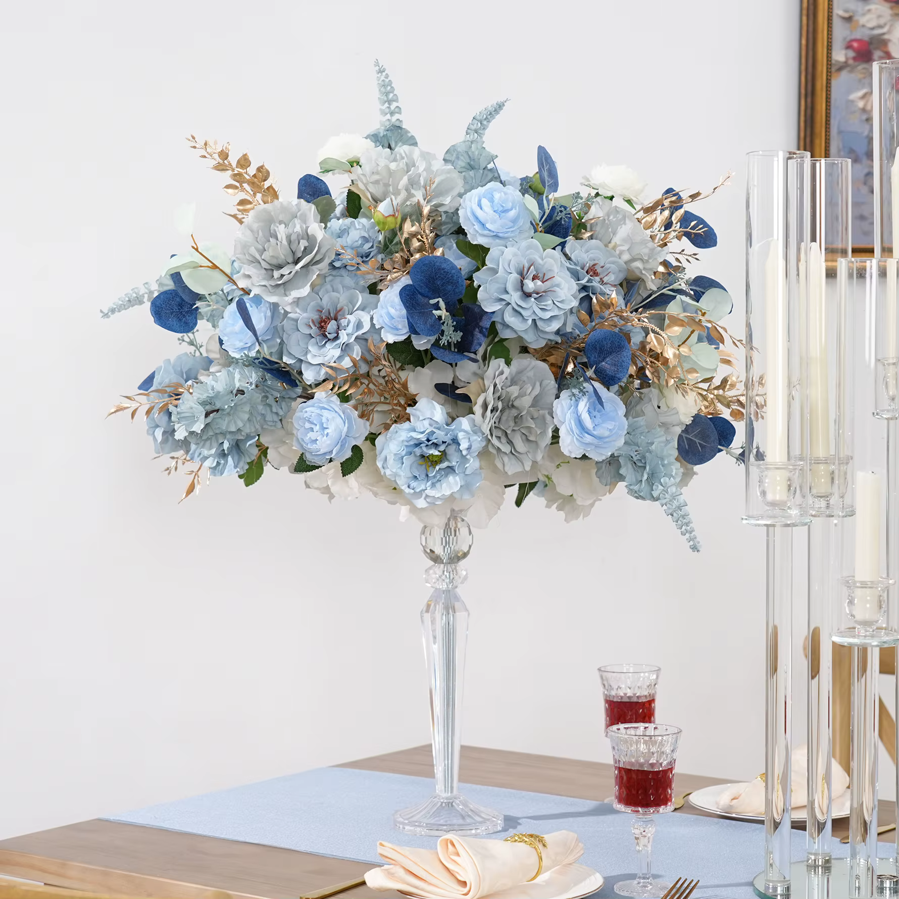 Haze bleu pivoine Eucalyptus feuille d'or centres de Table fleur boule décor réception de mariage Arrangement Floral événement accessoires A8933