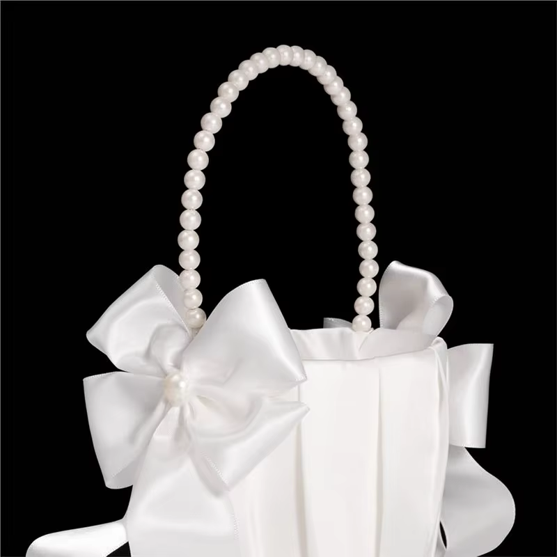 Panier à fleurs pour demoiselles d'honneur BSEVB avec nœud en satin et poignée en perles