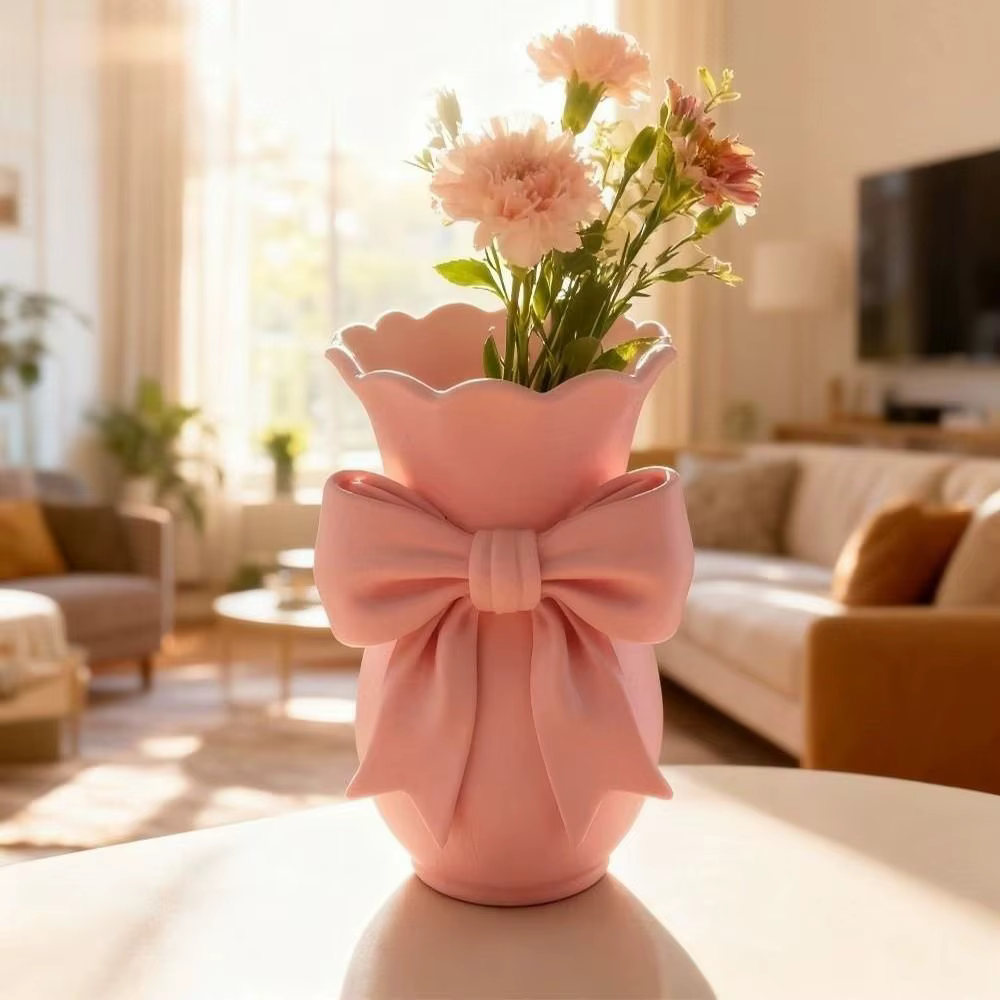 Vases à fleurs roses au design torsadé