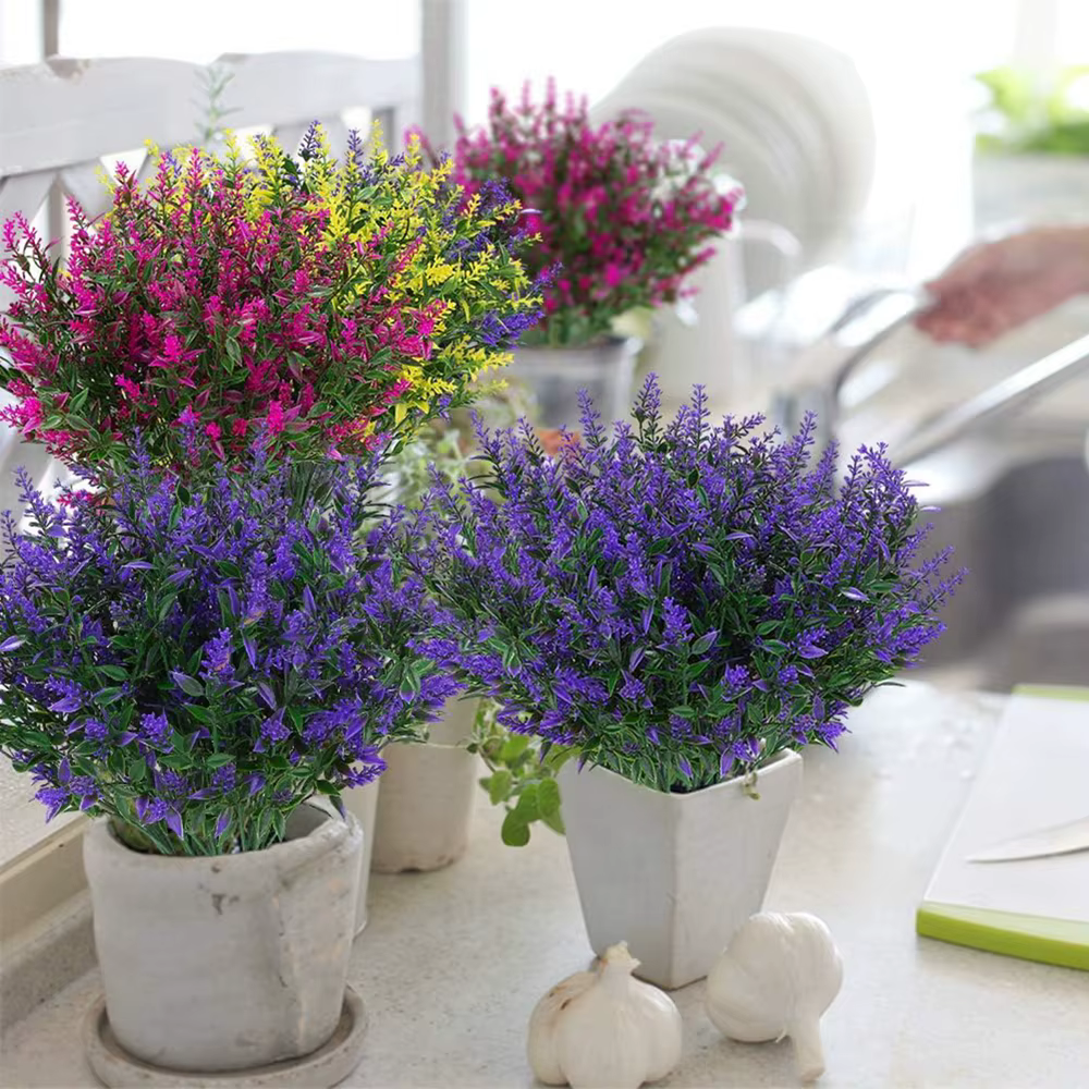 6Pcs Plante Artificielle Lavande Mariage Bouquet Maison Chambre ParterrOutdoor Jardin Cour Festival Décor BRICOLAGE Cadeau Boîte Photographie Prop