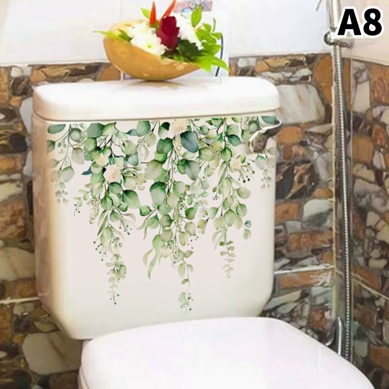 Autocollants décoratifs pour salle de bain, fleurs, plantes vertes, feuilles, décalcomanies murales amovibles, imperméables, autocollants en vinyle auto-adhésifs