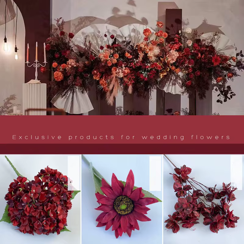 Matériel de fleur de série rouge vin