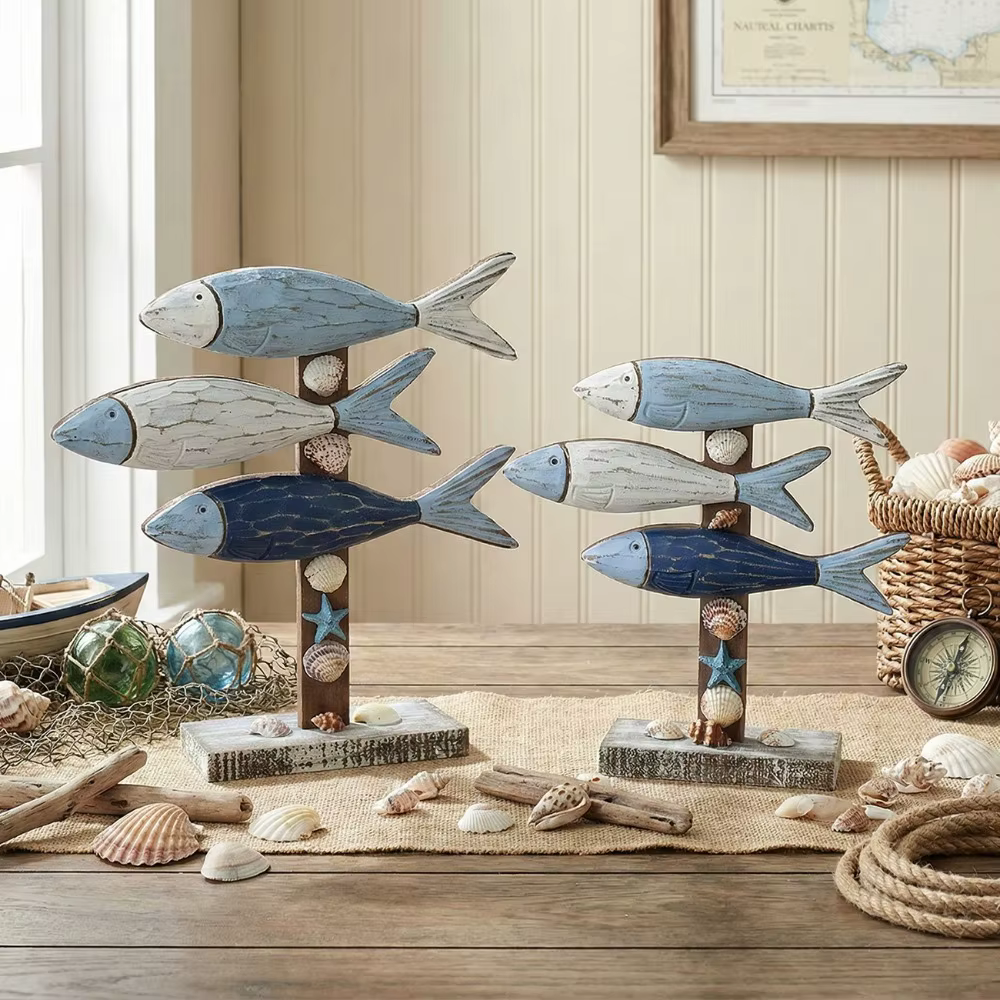 Ornement de poisson en bois de style méditerranéen créatif