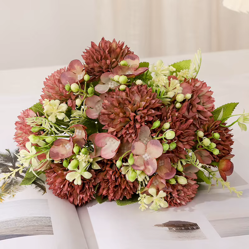 Bouquet de fleurs d'hortensia artificielles roses