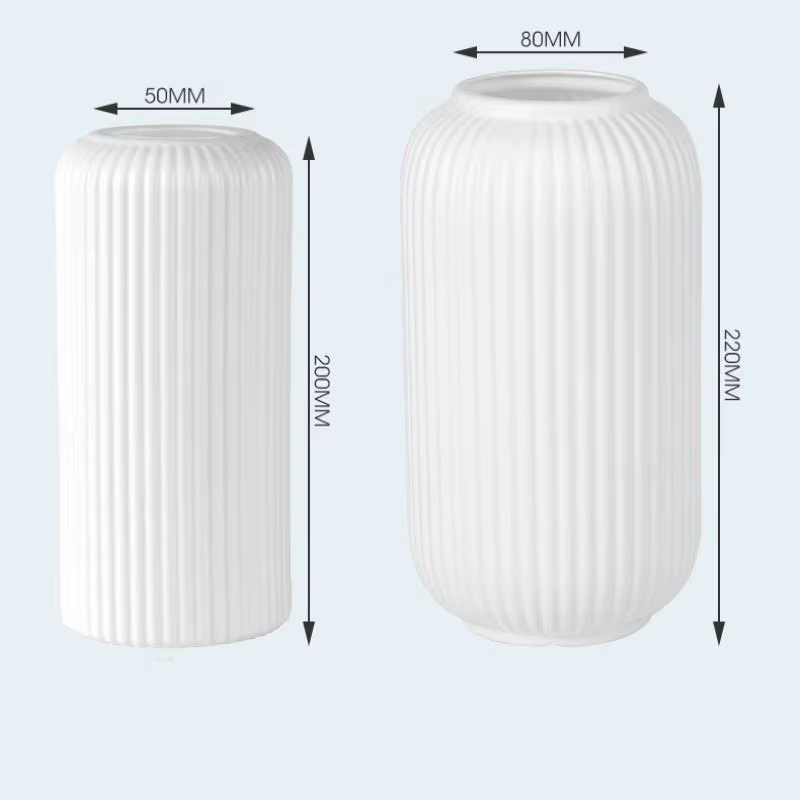 Vase en plastique chic à rayures imitation céramique pour fleurs - Pièce décorative florale durable et facile à placer