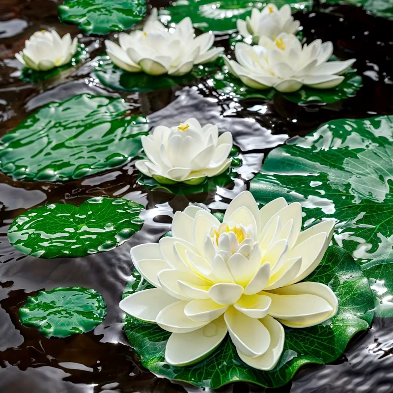 Lotus artificiel 3 fleurs et 3 feuilles