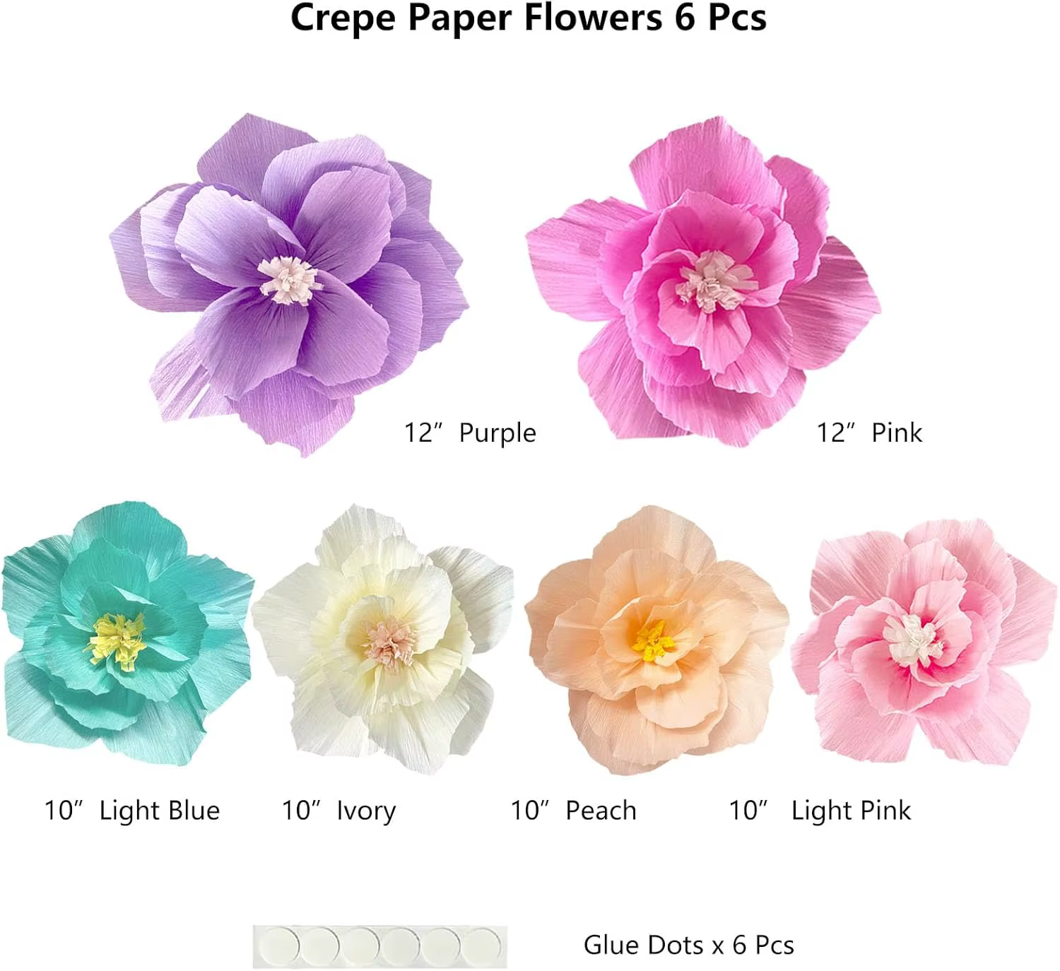 6 pièces fleurs en papier rose violet ivoire bleu clair Pastel crêpe artificielle tissu mur décor à la maison mariage anniversaire mariée bébé