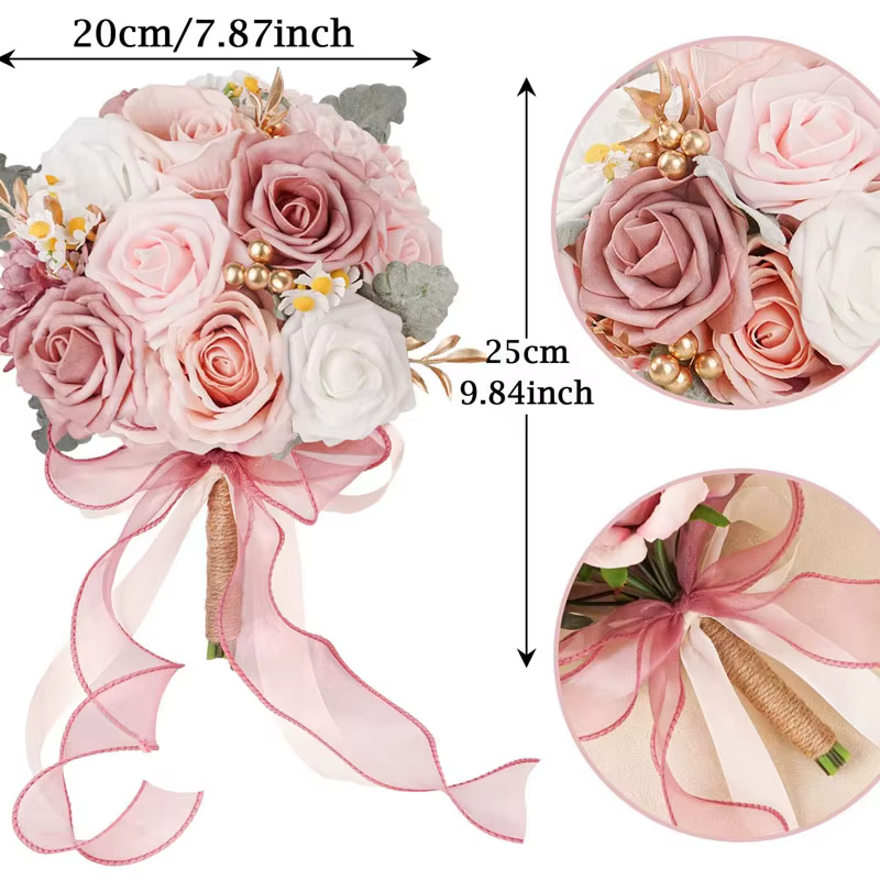 Bouquets de mariée en roses artificielles poussiéreuses