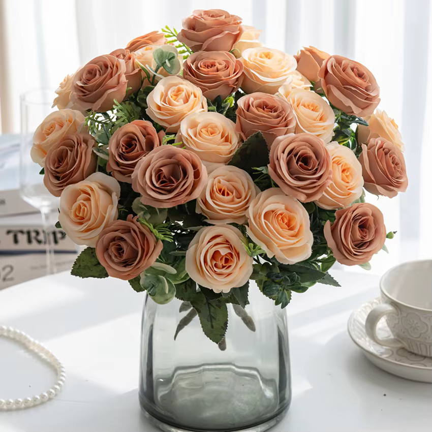 Fleurs artificielles Nordic Rose Soie Mariage Accueil Bouquet De Mariée En Plein Air CourtyardDecoration Vacances BRICOLAGE Cadeau Tir PropsStage