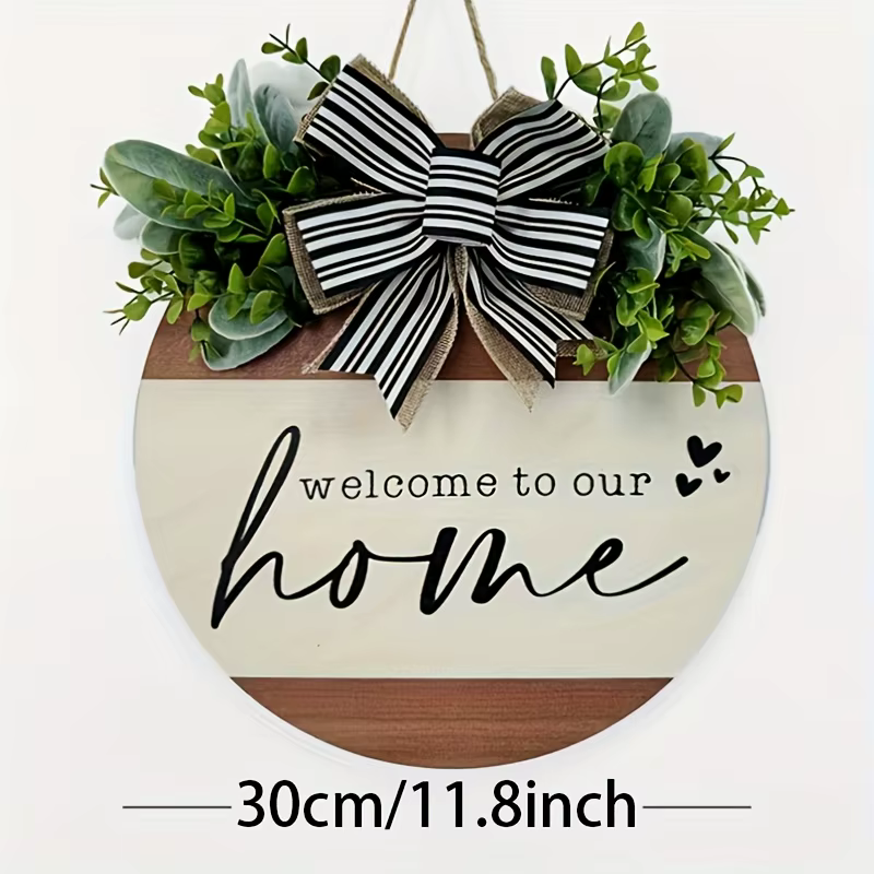 Panneau de bienvenue couronne de porte suspendue ronde en bois verdure plante feuilles maison chambre mur Art café