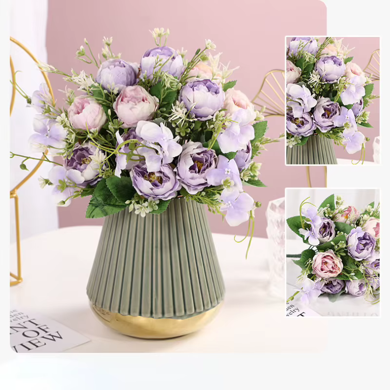 Vert Aloes 2 pièces fleurs artificielles soie violet pivoine fausse fleur coin Rose parfum pivoines Bouquet Restaurant décoration