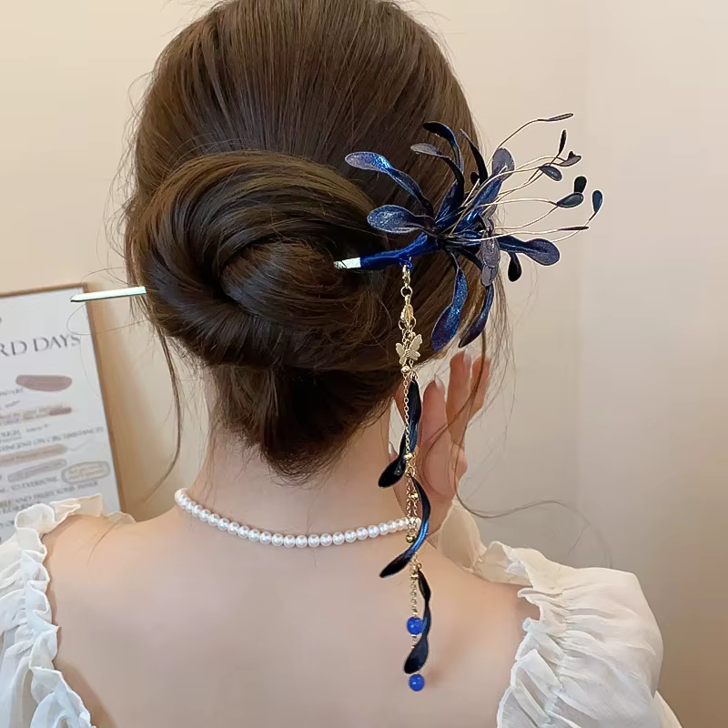 Bâtonnets de cheveux à franges en forme d'araignée rouge pour femmes, épingles à cheveux Hanfu, goutte d'huile, tempérament délicat, accessoires de fête de mariage