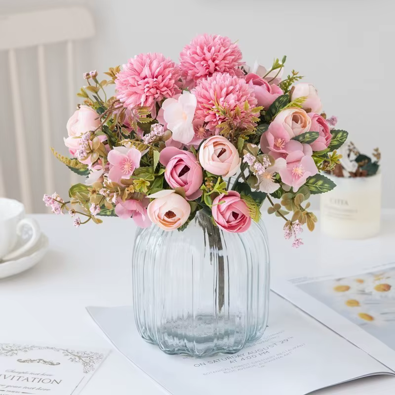 Fleurs artificielles moins chères thé Rose bourgeons bricolage boîte à bonbons Vase décor de chambre à la maison guirlande de saint valentin Bouquet de mariage hortensia en soie