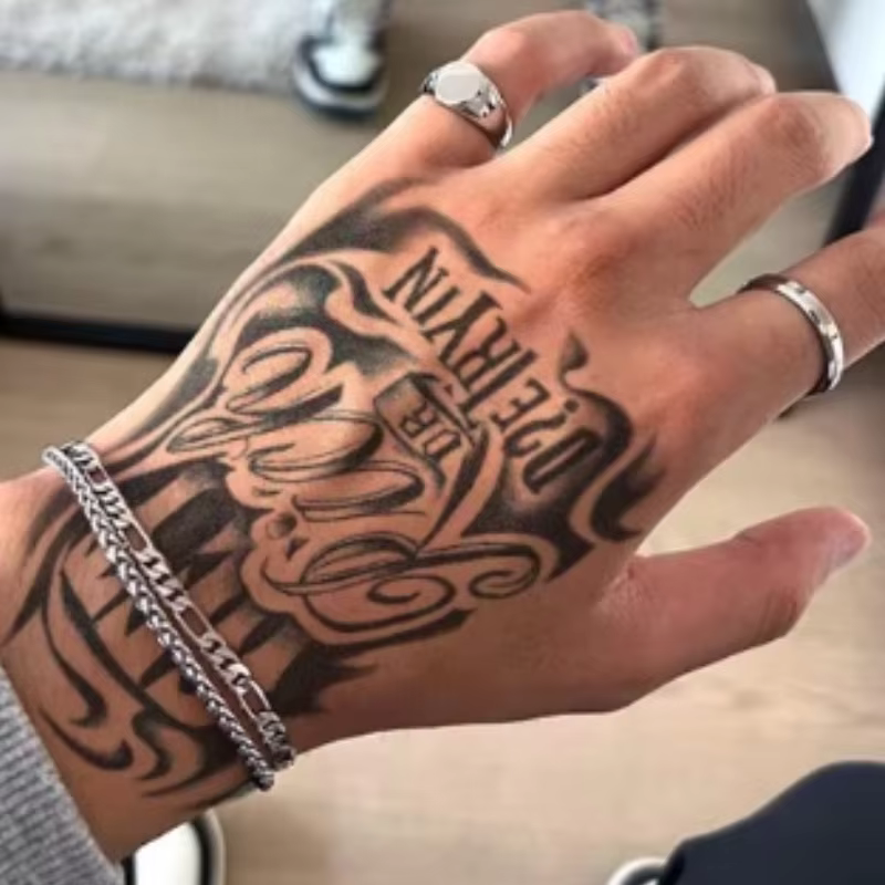 Tatouage semi-permanent | Totem porte-bonheur, motif graffiti, tatouage style hip-hop « devenir riche rapidement », tatouage pour le cou | Combinaison imperméable unisexe