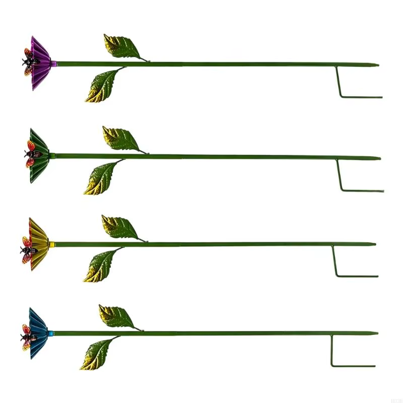 Jeu 4 piquets jardin fleurs en métal pour l'extérieur