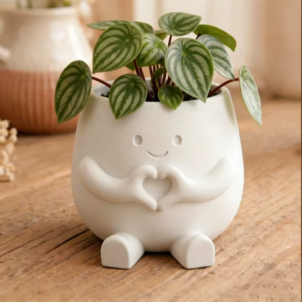 Pot de fleurs imprimé en 3D en forme de mains de cœur