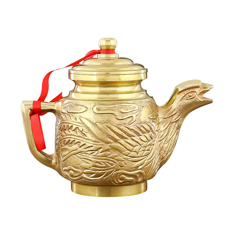 Longfeng-Théière en cuivre pur, pot à vin, ménage, culte de bouddha, consacrer le dieu de la richesse, fournitures de bouddha