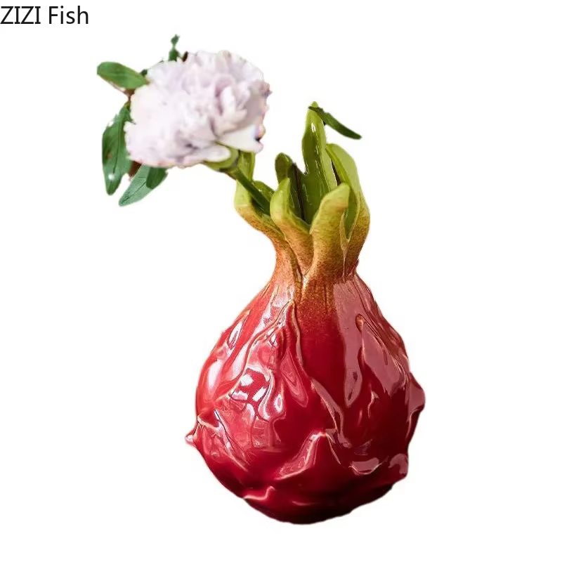 Vase en céramique créatif en forme de Pitaya, décoration de bureau, Arrangement de fleurs artificielles, Vases décoratifs, décor esthétique de salle