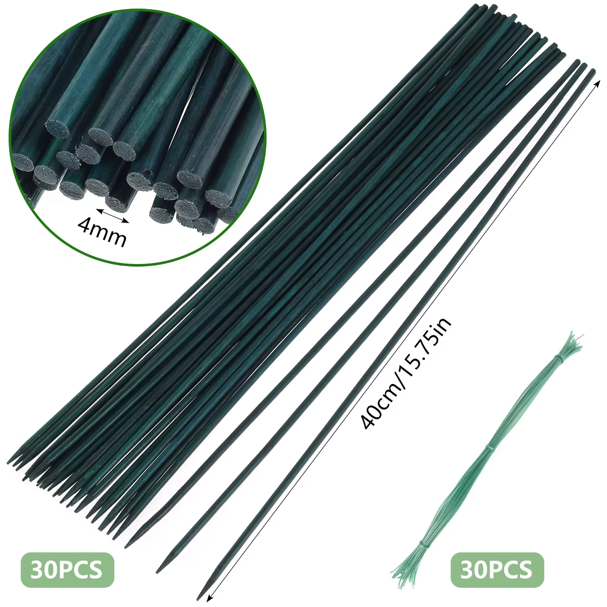 30 pièces bambou vert bâtons plante Support fleur bâton orchidée tige
